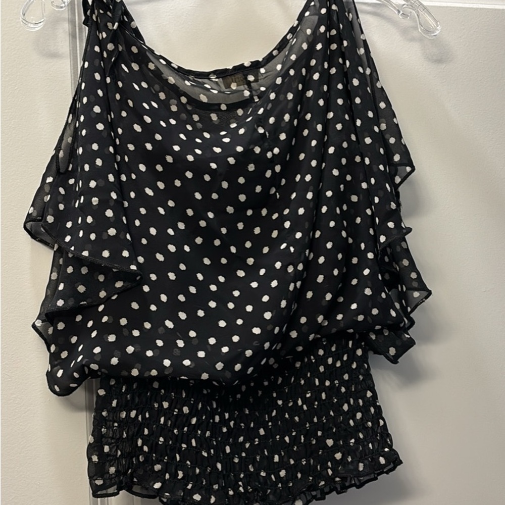 Polka Dot Sleeveless Top - Black and White